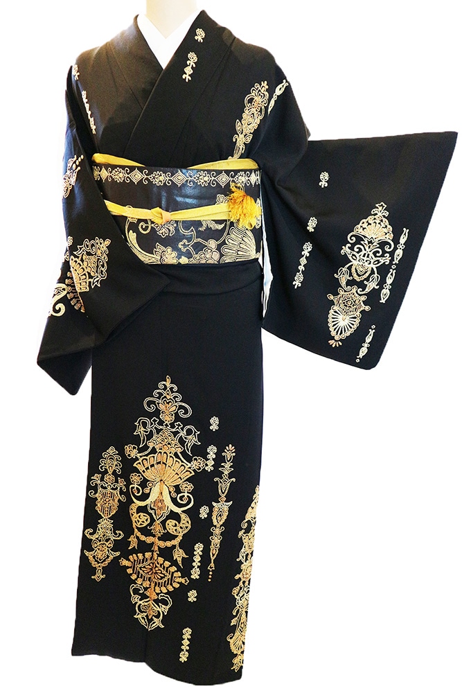 訪問着 フルセット 花 観世水 鹿の子絞り 相良刺繍 手刺繍 着物 L2