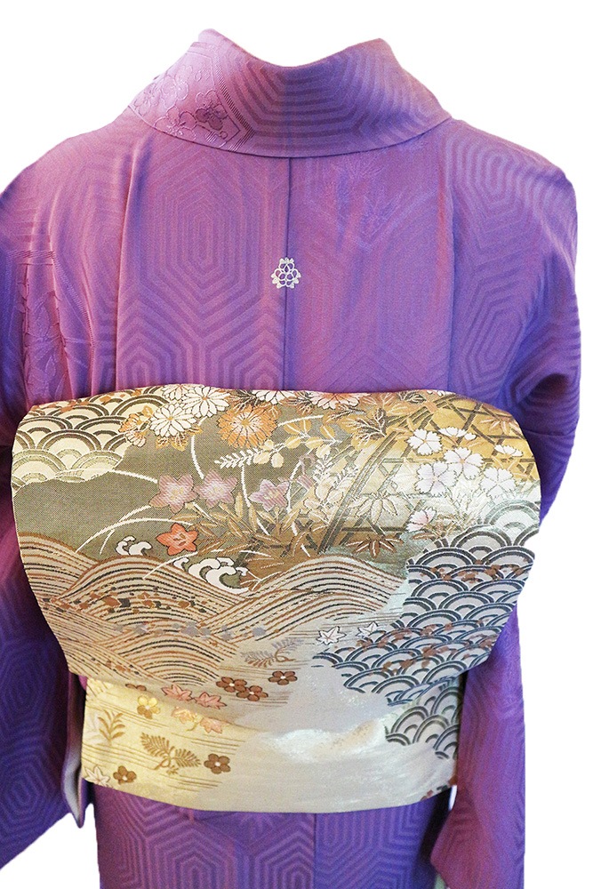 正絹色無地レンタルフルセット「亀甲に四季の花地紋」 | レンタル着物