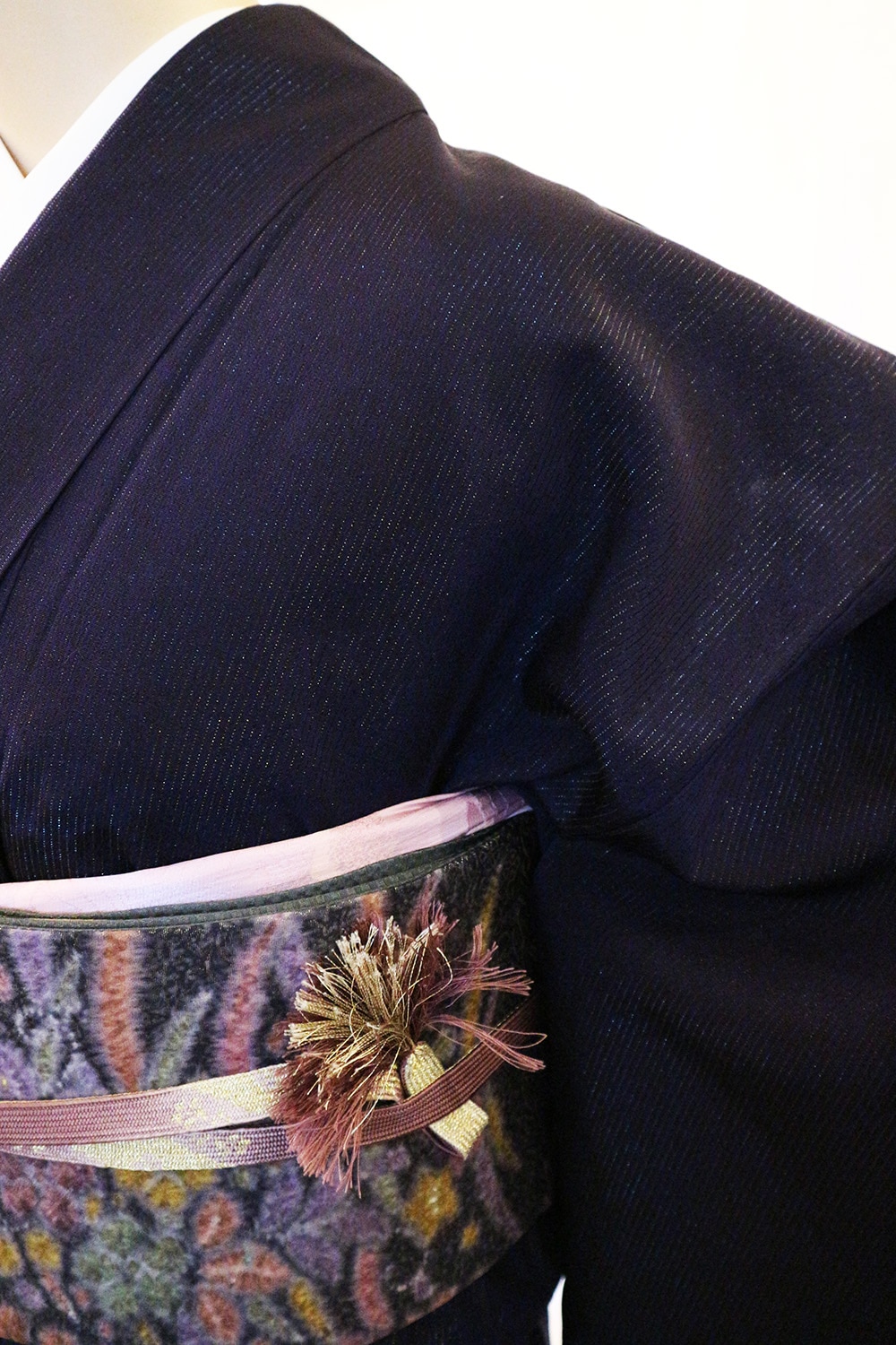 正絹単衣小紋レンタルフルセット「縞にラメ」 | レンタル着物,単衣・夏