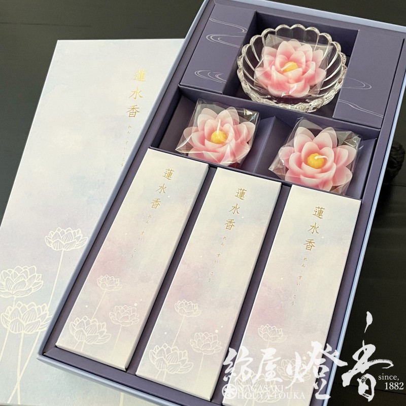 ご贈答/進物『浮きローソク・線香詰合せ【蓮水香-白檀の香り-/ピンク