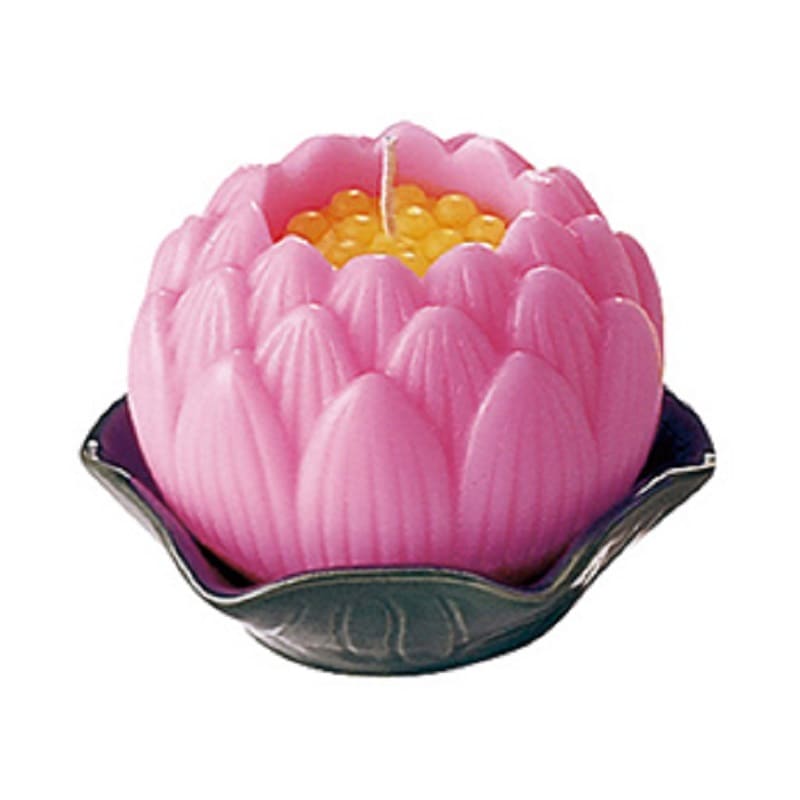 蓮型ローソク『極楽に咲く花【蓮玉ローソク・ピンク/陶製皿付】紙箱入
