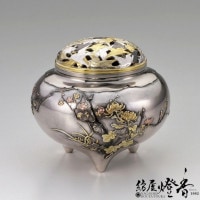 香炉/香器『高岡銅器【獅子龍香炉/金銀彩色】銀製/釘谷洞石作』竹中