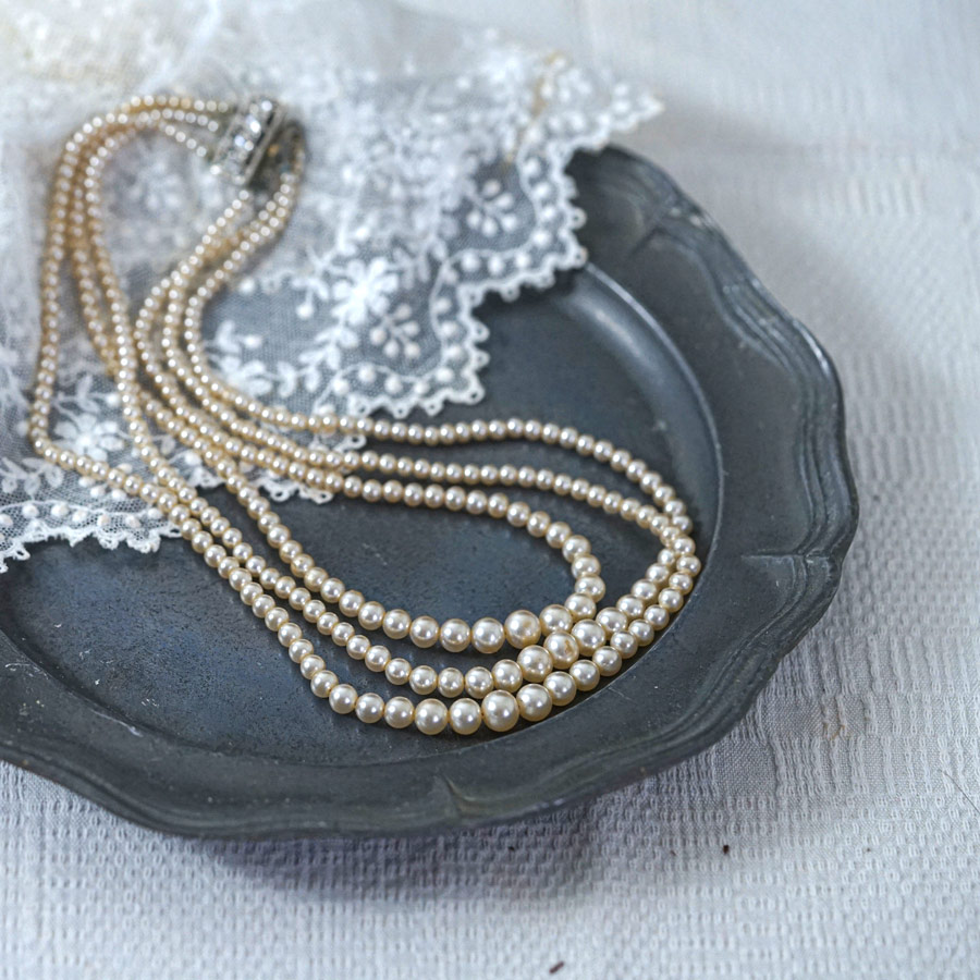 ヴィンテージガラスパール3連ネックレス44～48.5cm ga-1004の通販