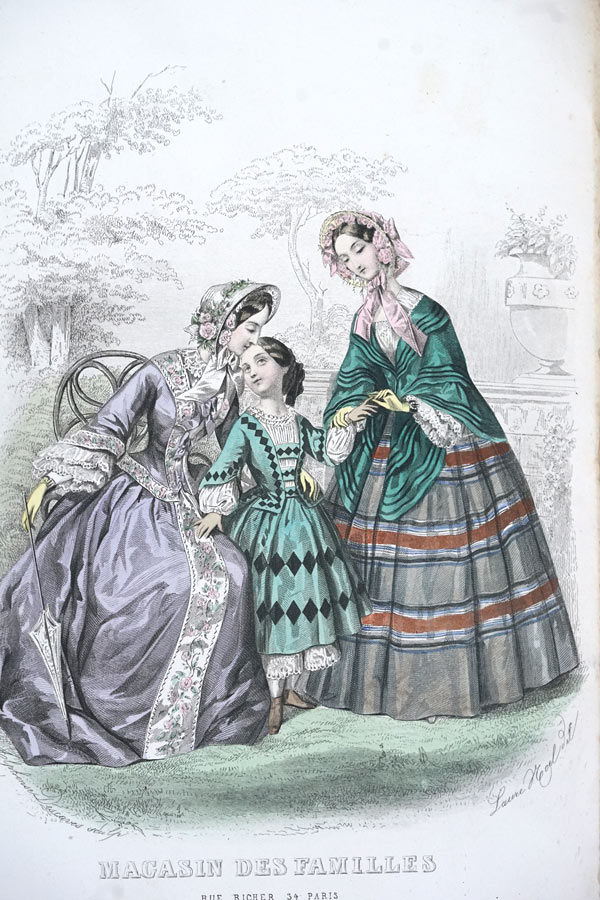 フランスアンティークファッションプレート銅版画19C中期頃 gh-270の