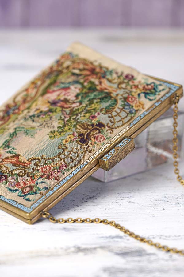 ベージュの宮廷柄のマイクロプチポワンバッグW16×H12.5cm gb-333の通販