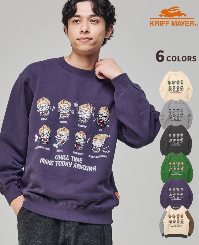 クリフメイヤー[公式] チルタイム裏起毛クルー(顔) MENS 2523108