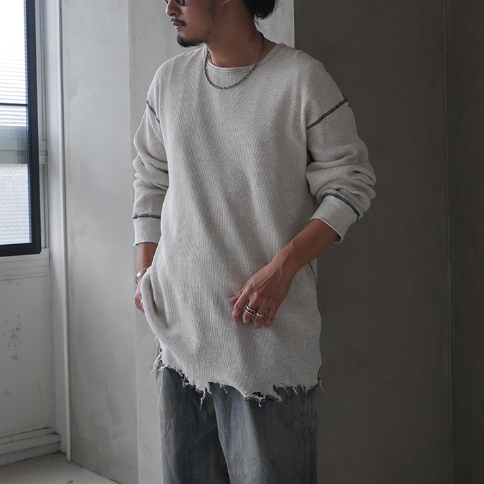 anc-ct77) / ANCELLM (アンセルム) / DAMAGE WAFFLE CREW LS T-SHIRT