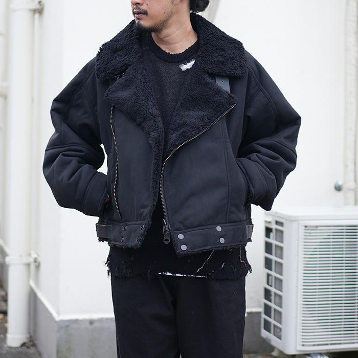 anc-jk39-a) / ANCELLM (アンセルム) /VEGAN LEATHER BOA ZIP JACKET