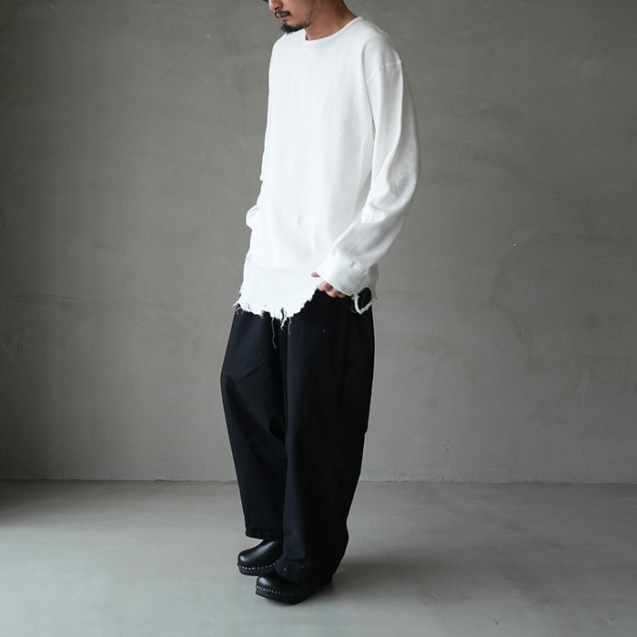 anc-ct134) / ANCELLM (アンセルム) / DAMAGE WAFFLE CREW LS T-SHIRT