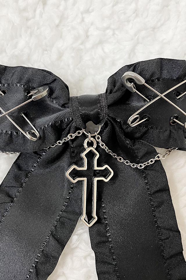 MA*RS】ピンクロス×クロスチェーンりぼんクリップ - ブラック size-F