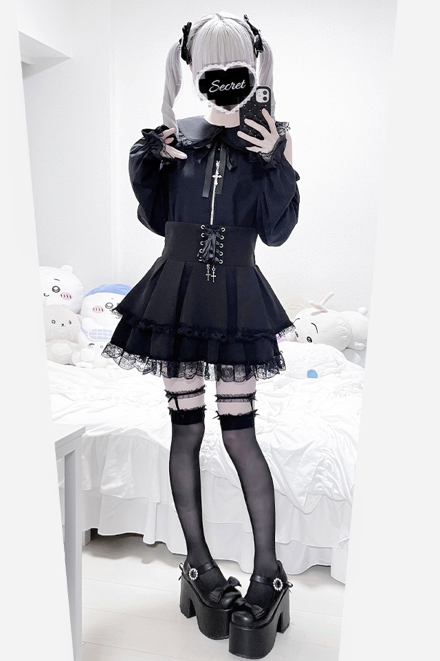 MA*RS】肩開きクロスZIPスライダーブラウス - ブラック size-F | 地雷