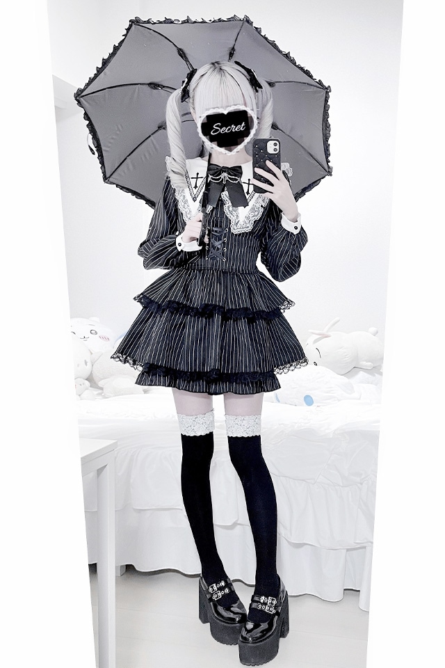 MA*RS】【2点SET】クロス刺繍3段フリルセットアップ - BLK/ホワイト