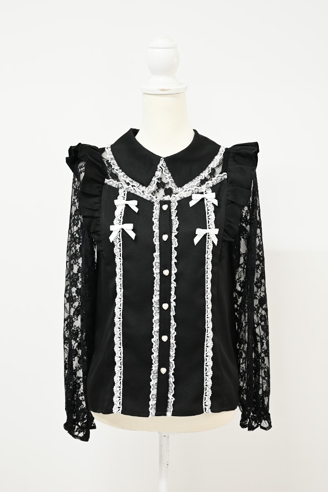 MA*RS】肩フリルちびリボンレーストップス - BLK/BLK size-F | 地雷系