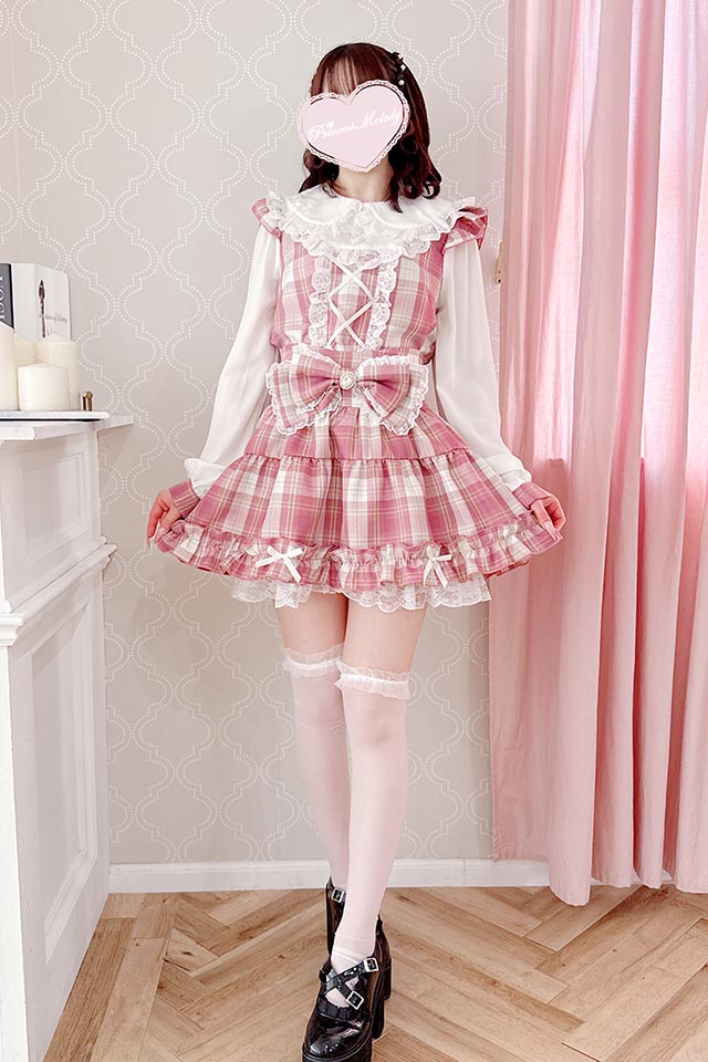 Princess Melody】レースリボン付きハイウエストスカパン - ピンク