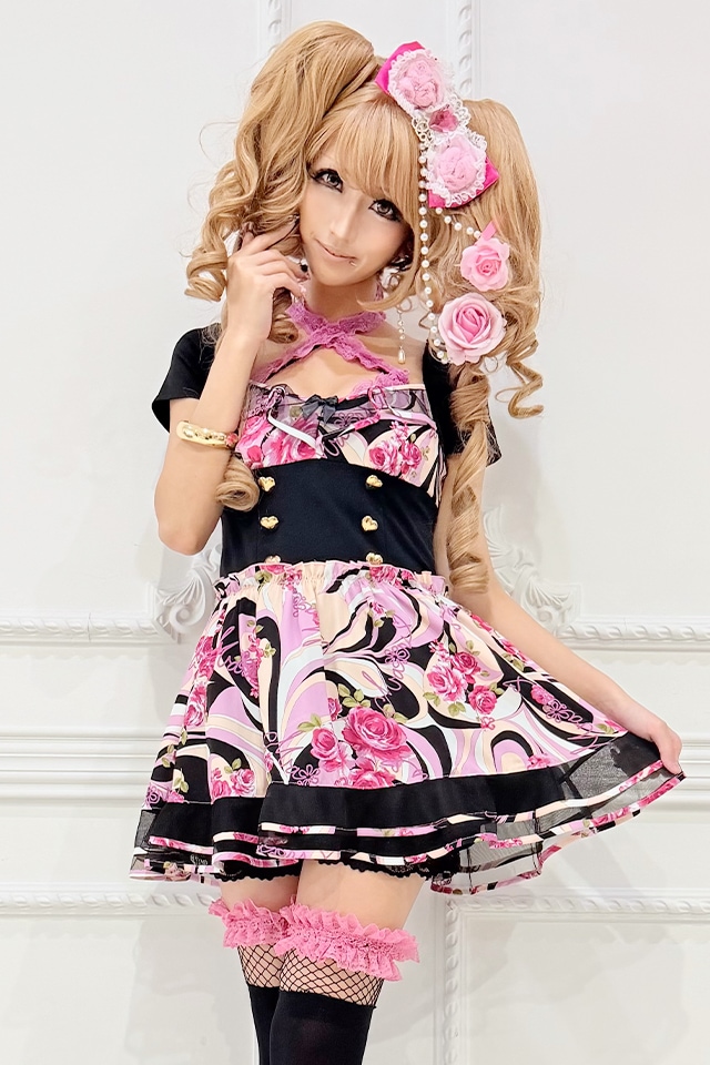 MA*RS】【通販限定販売】幾何学バラ柄ワンピース - ブラック size-F