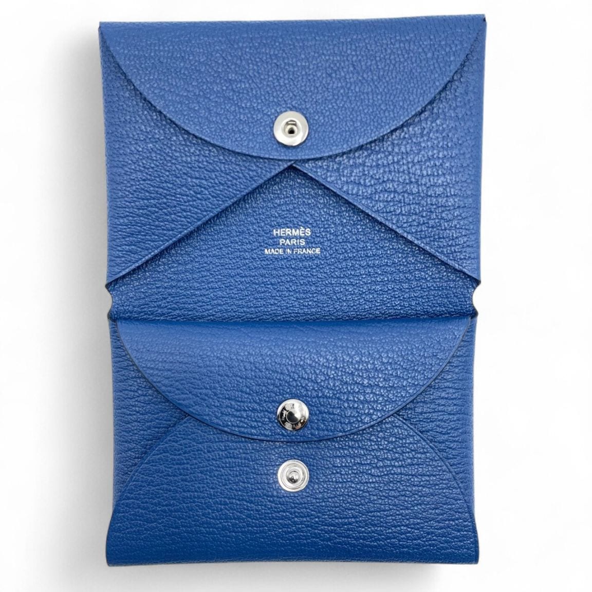 エルメス カルヴィ デュオ ディープブルー シェーブル シルバー金具 W