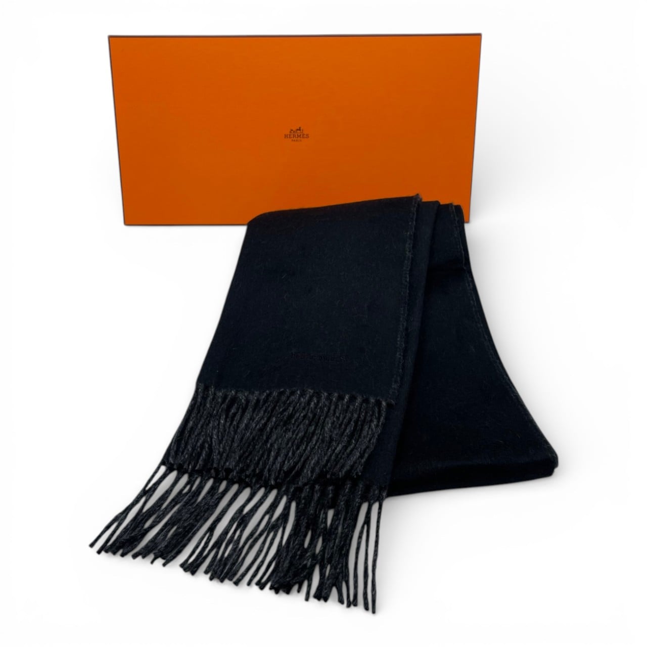 エルメス カシミヤマフラー レクトヴェルソ 40×160 黒/フランネル