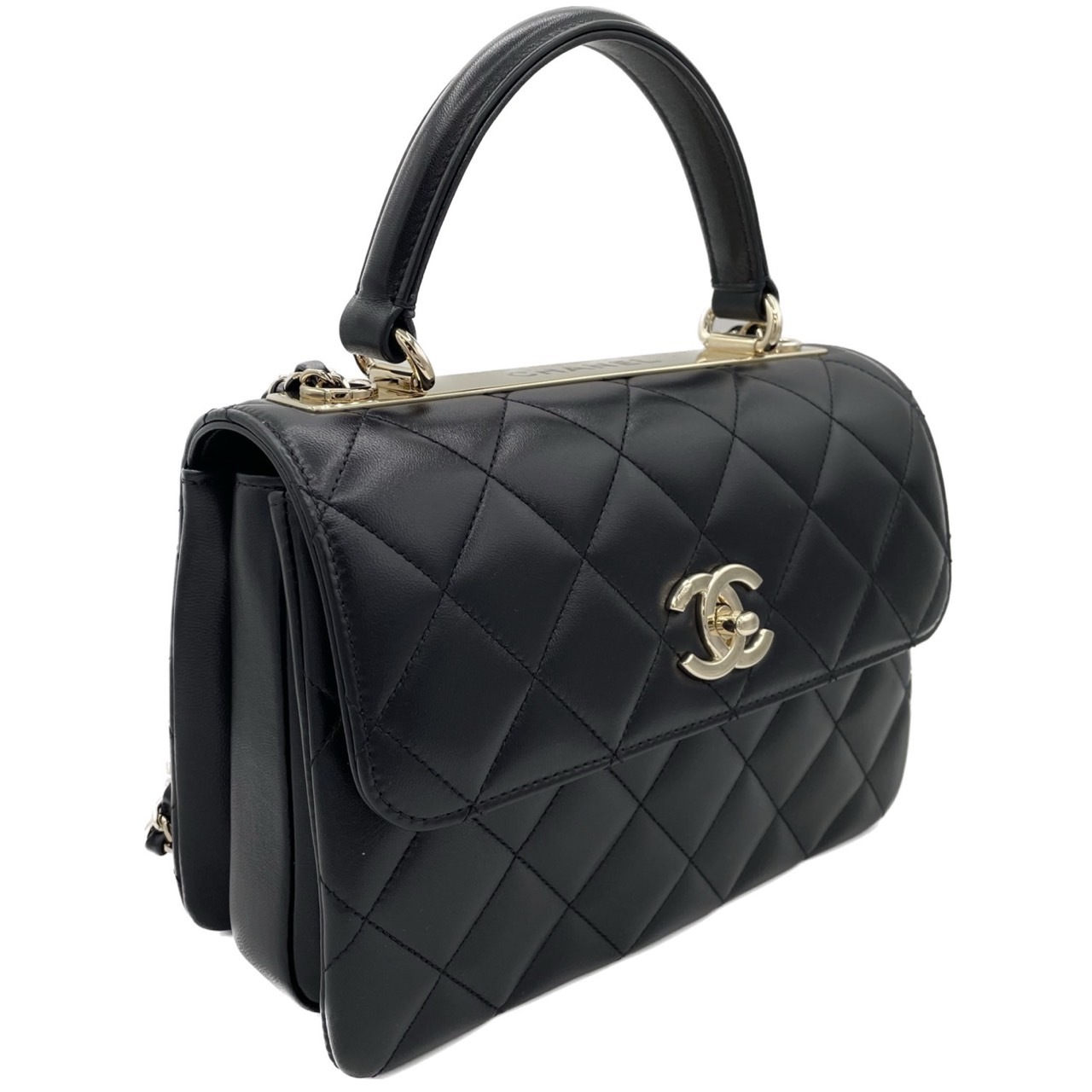 シャネル トップハンドル フラップ バッグ A92236 ラムスキン ブラック