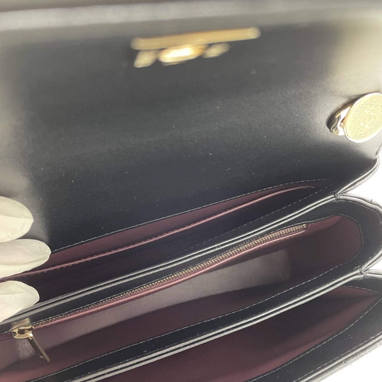 シャネル トップハンドル フラップ バッグ A92236 ラムスキン ブラック