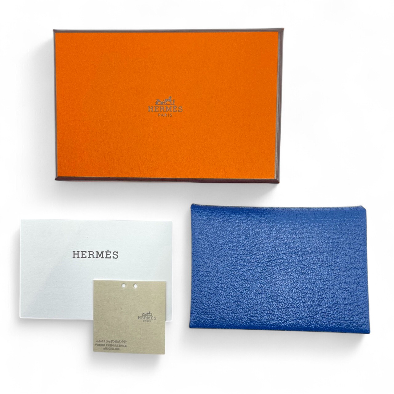 エルメス カルヴィ デュオ ディープブルー シェーブル シルバー金具 W