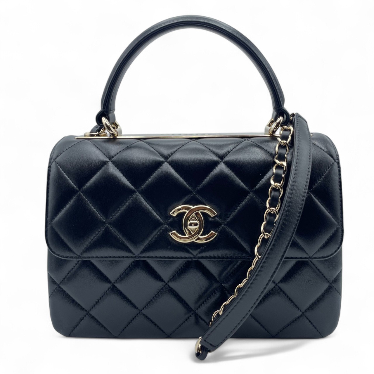 シャネル トップハンドル フラップ バッグ A92236 ラムスキン ブラック