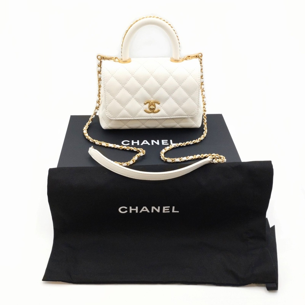 シャネル ココハンドル トップハンドル フラップ バッグ ホワイト