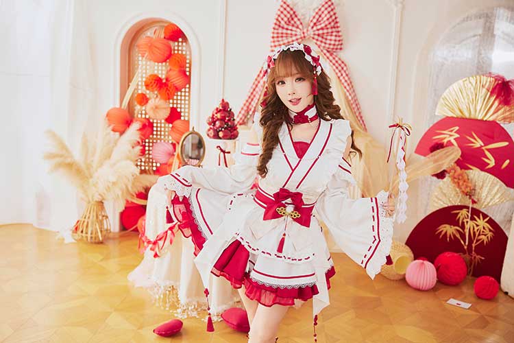 即日発送】ホワイトフリリー巫女ドール《オリジナルコスプレ6点セット