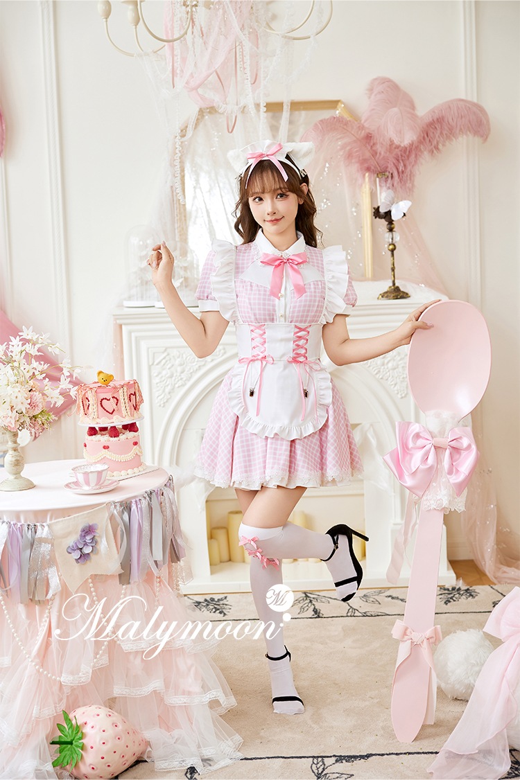 即日発送】チェックキャットメイド《オリジナルコスプレ8点セット