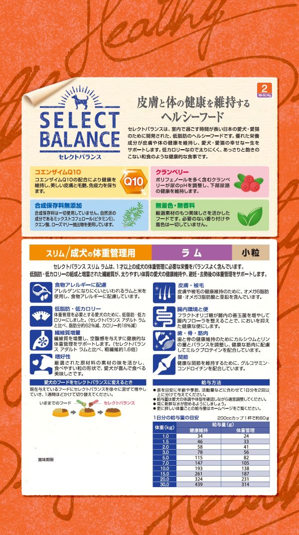 セレクトバランス スリム ラム 小粒 成犬の体重管理用 | セレクト