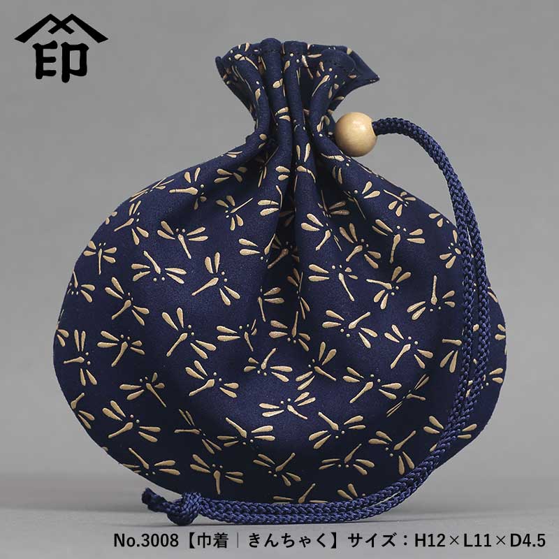 印傳屋（INDEN-YA）手提げ袋【巾着｜蜻蛉（とんぼ）紺白】祭用品専門店