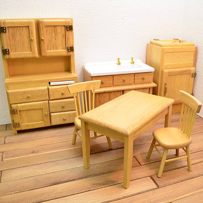 送料無料】ミニチュア家具 クラシック キッチン家具6点セットA オーク