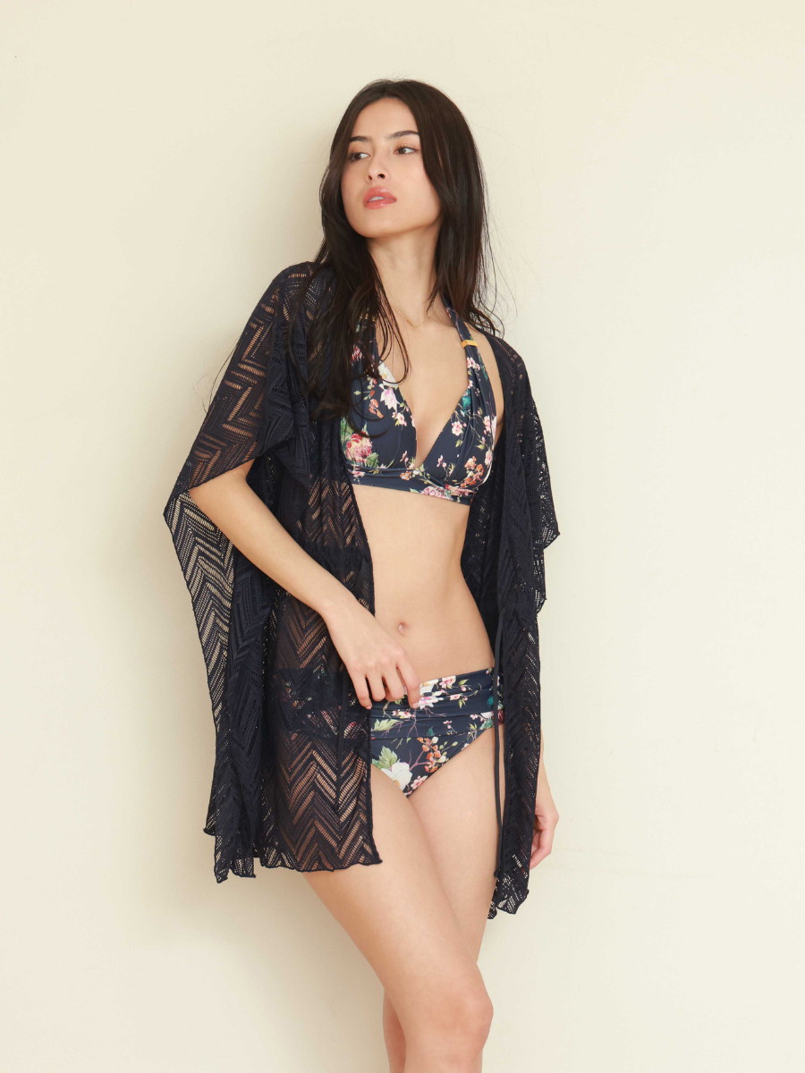 新作水着】ジャパネスクボタニカル柄サッシュホルターネックビキニ
