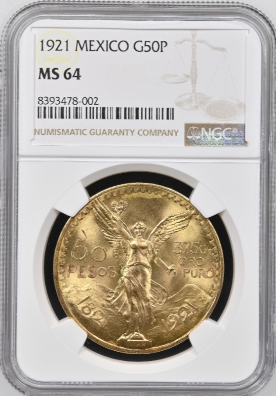 会員様割引なし】【銀行振込割引なし】1921年 メキシコ 金貨 50ペソ