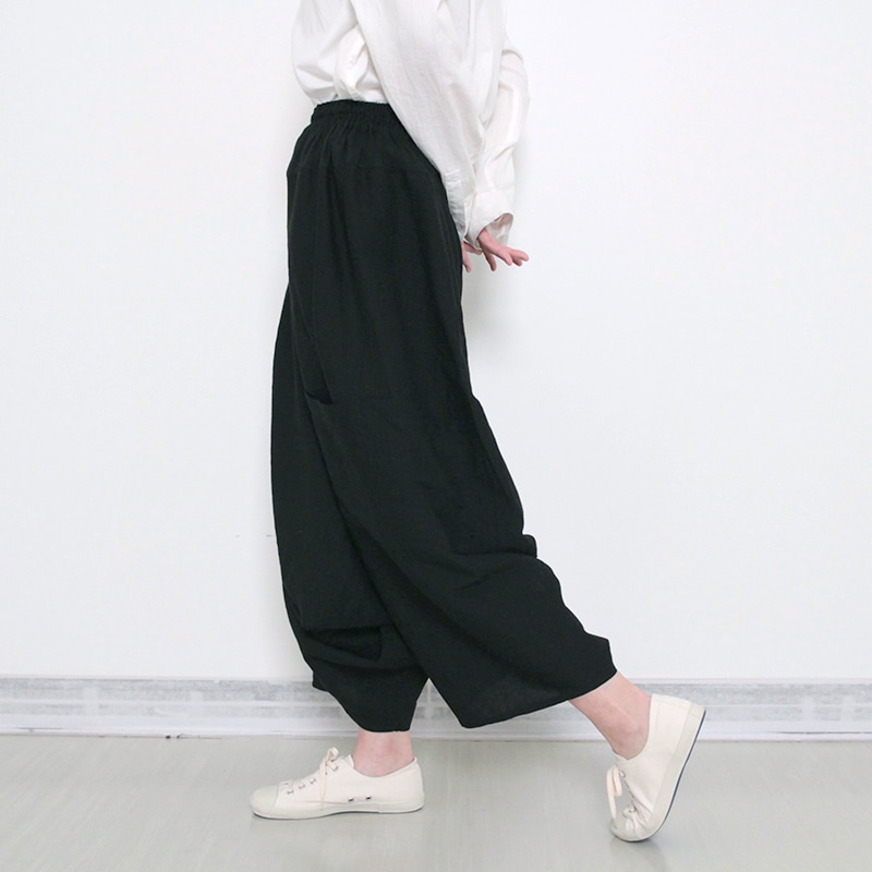 五感 バンブー・リネン[サルエルパンツ] ブラック 麻(リネン)62