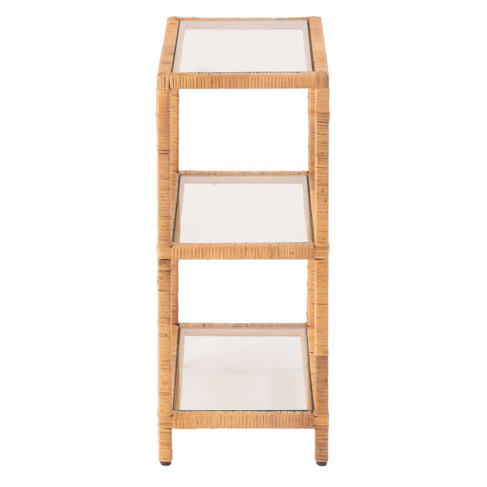 ナチュラルラタン×ガラスの3段シェルフ｜気軽に魅せる天然素材の収納