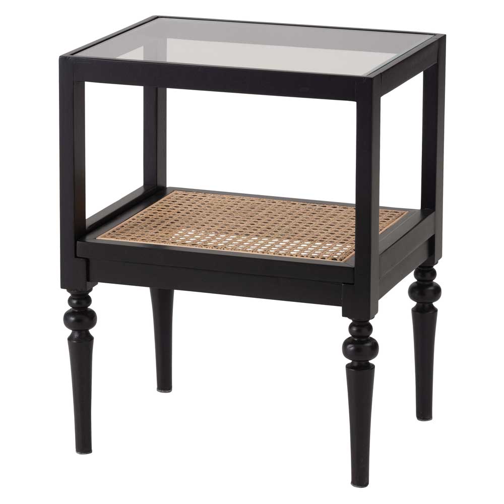 クラシックラタンのサイドテーブル｜ガラス天板×天然木の上品デザイン