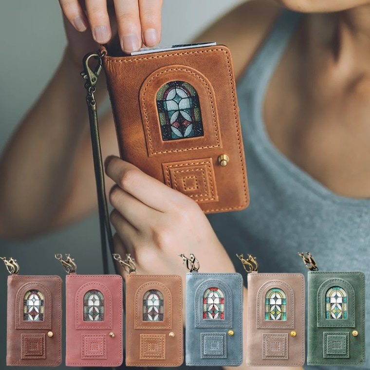 waji glart｜ワジ グラート パスケース/定期入れ ブラウン/レッド