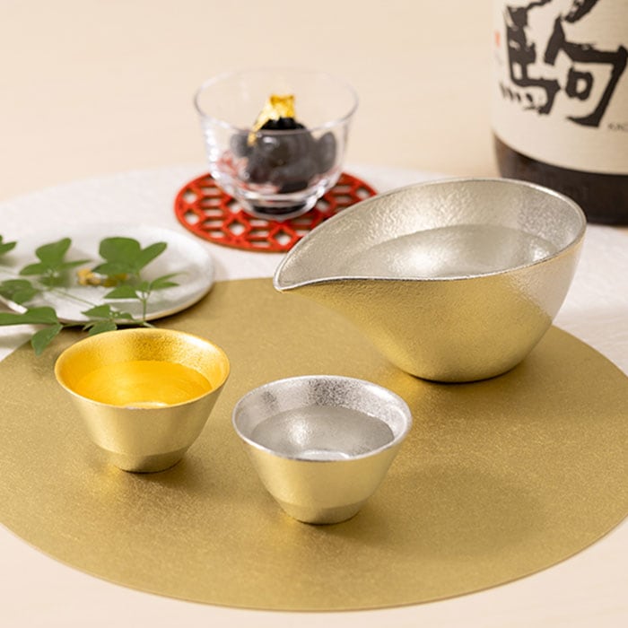 片口 - 小・盃 - 喜器（きき）- 2 錫・金箔セット｜錫製雑貨・酒器の