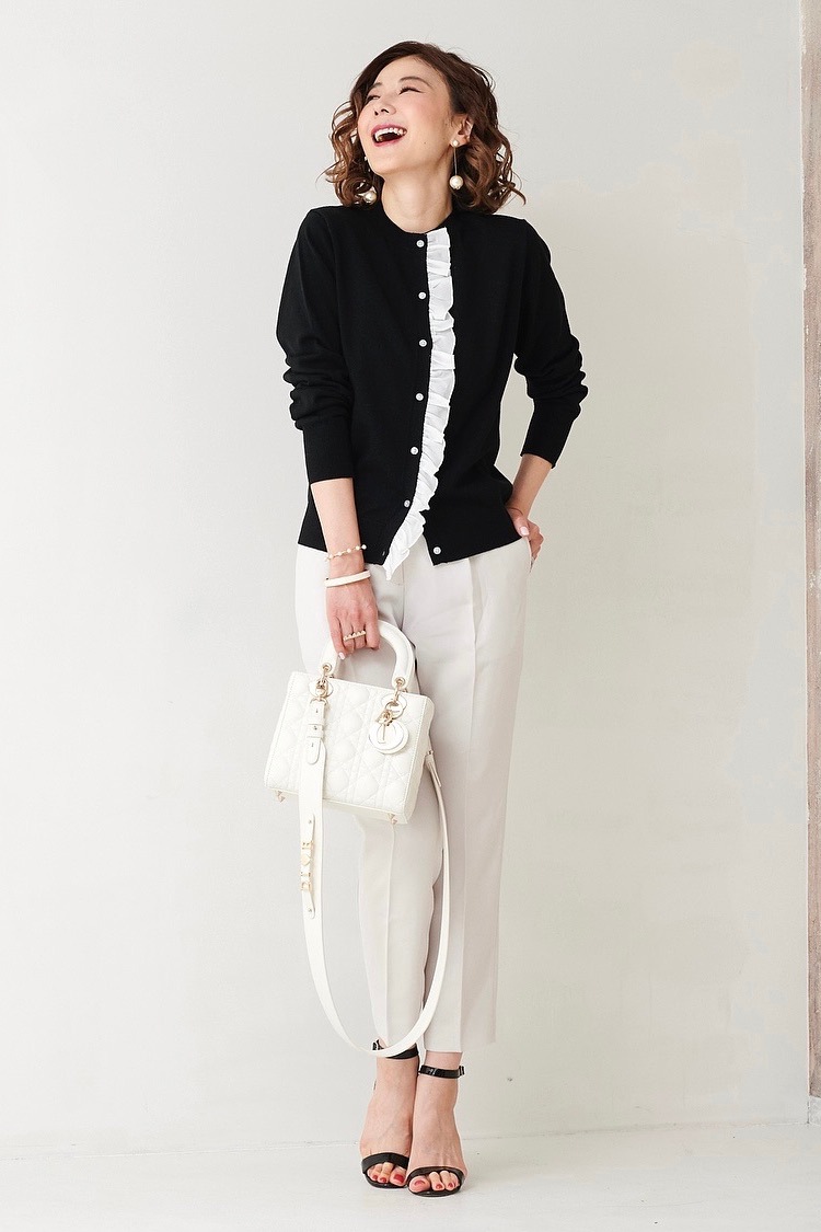 フリルカーディガン/ブラック | TOPS | OBLI