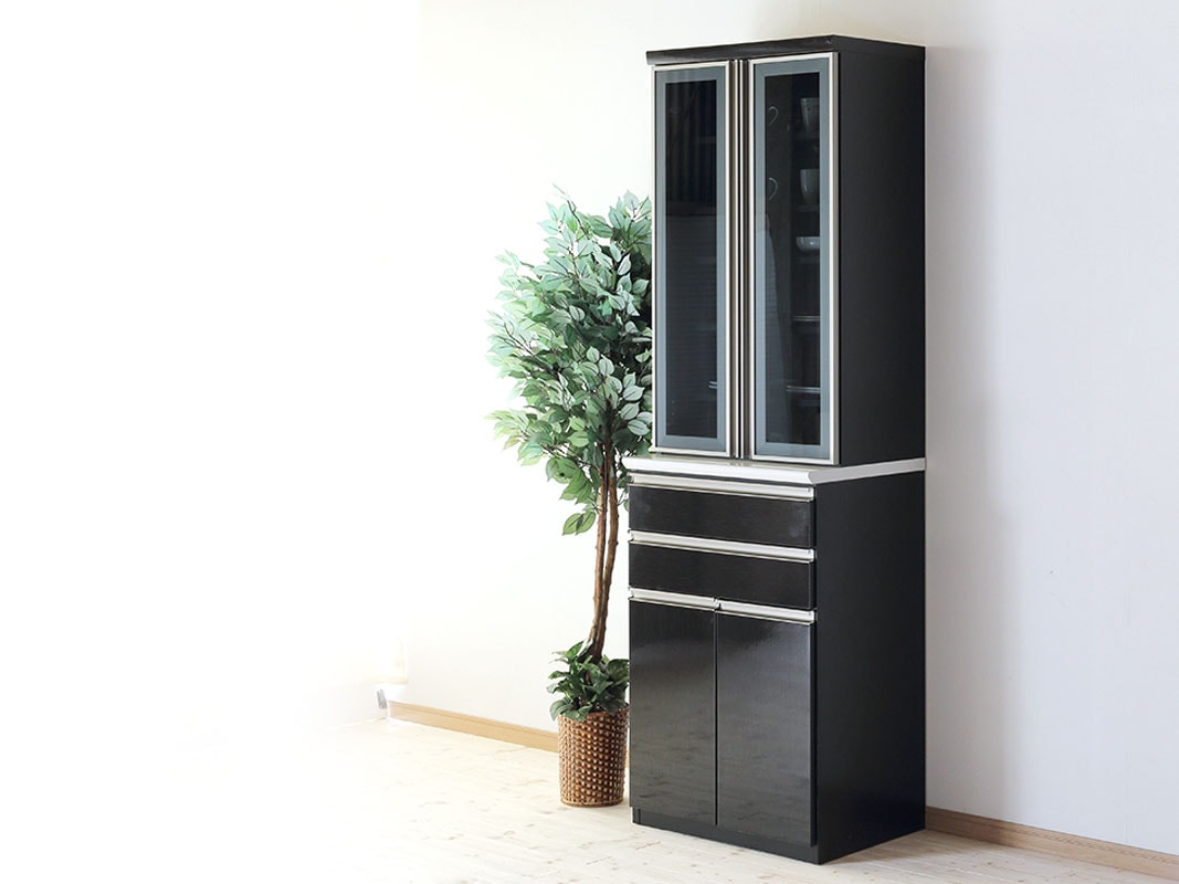 食器棚 キッチンボード スリム 艶やかな黒 美しい鏡面食器棚 ニーズ 幅