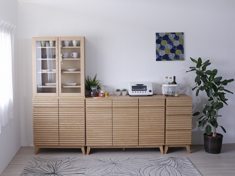 送料無料／ 80cm幅 食器棚 電子レンジ台 キッチン収納 カップボード