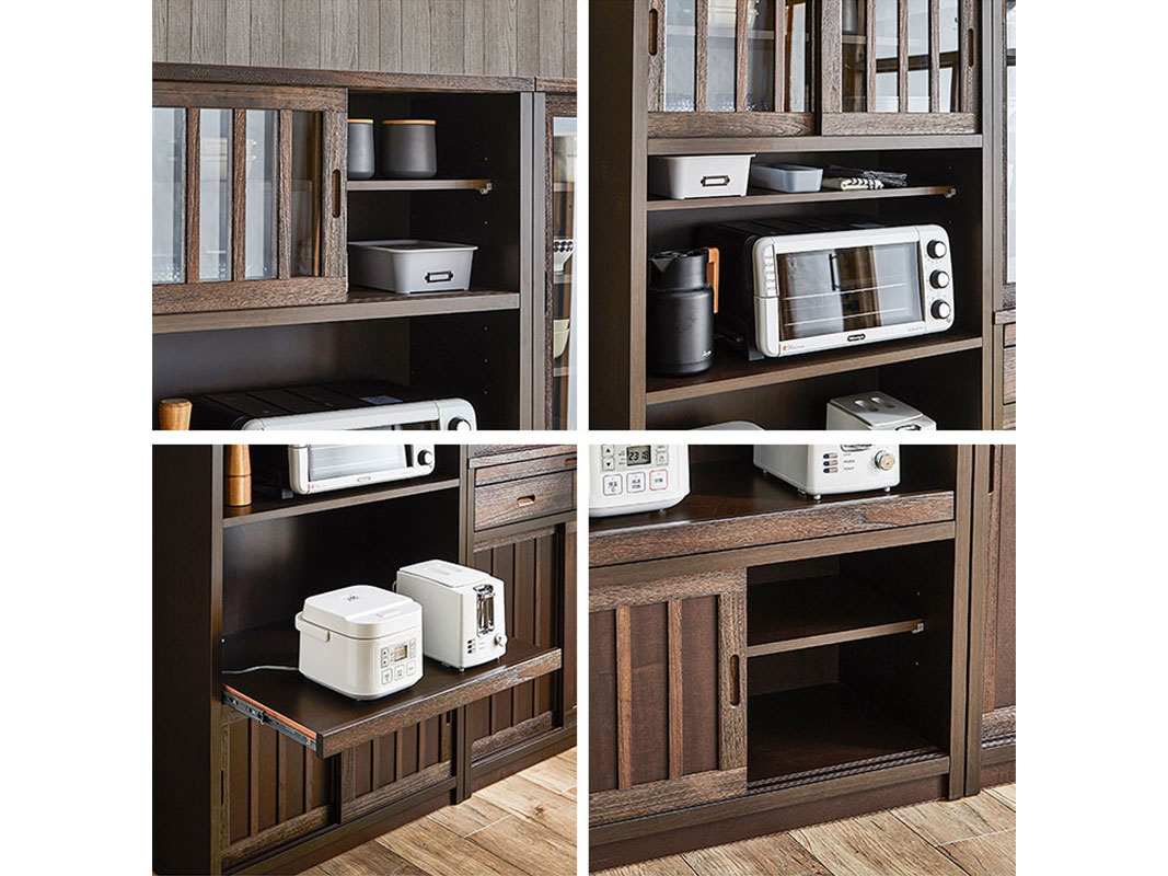 和風キッチンボード レンジ台 鎌倉 幅80 ハイタイプ 茶褐色 黒茶色