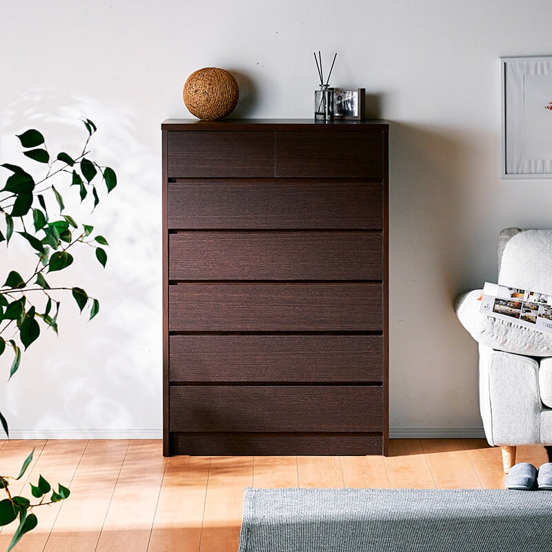 大川家具】ハイチェスト 80cm幅6段 ヴィルゴ ナチュラル/ブラウン