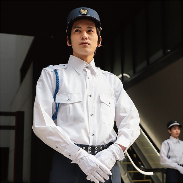 警備服 長袖シャツ(ユニセックス)ホワイト 1162 【防汚加工/日本製生地】
