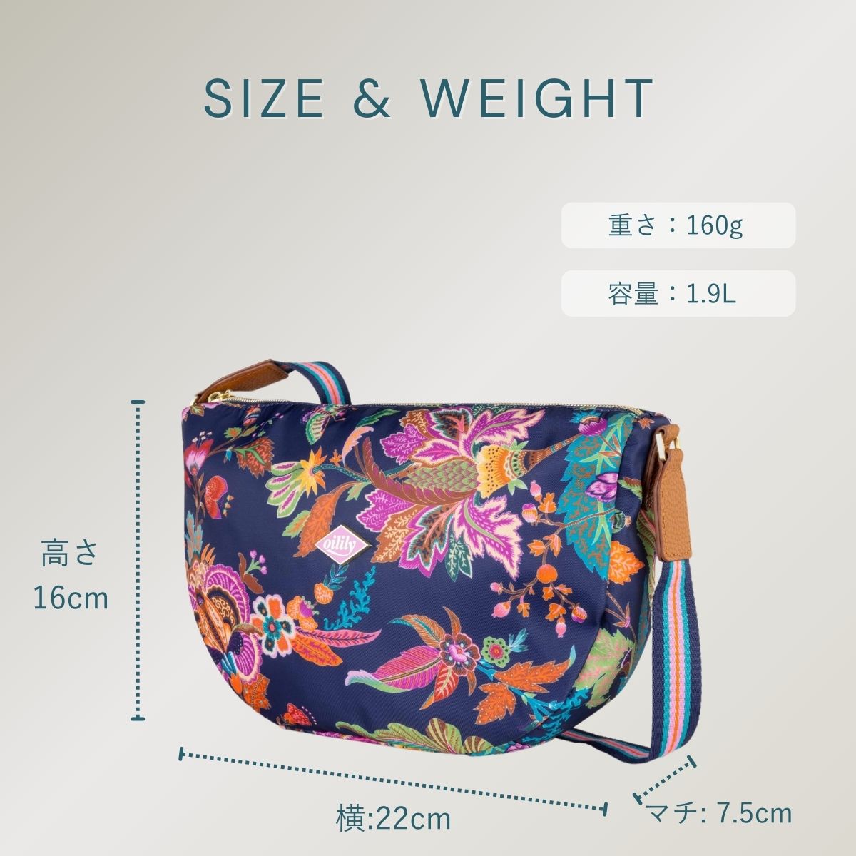 oil15123】ショルダーバッグ 花柄 S ボディバッグ 斜めがけ ネイビー