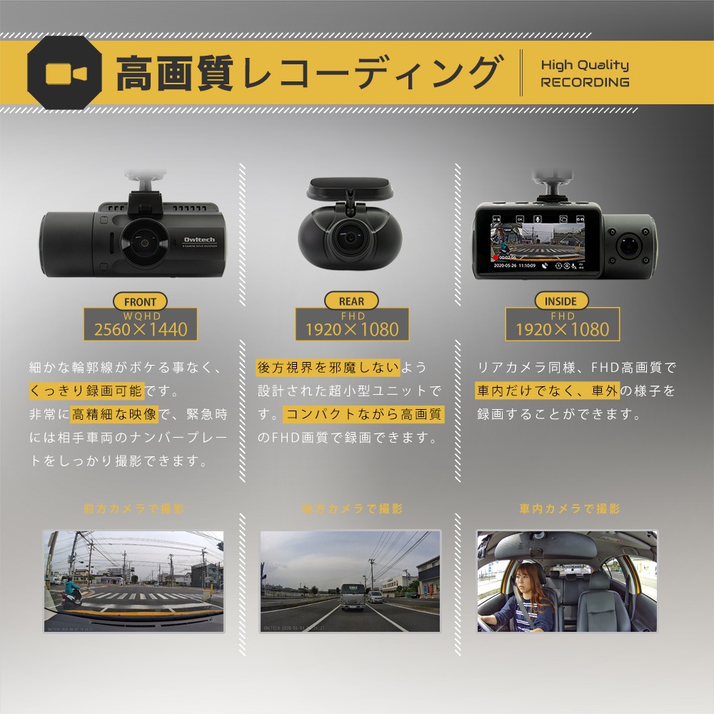 ドライブレコーダー 脇阪寿一氏監修 車の前後・車内の3カメラ同時録画