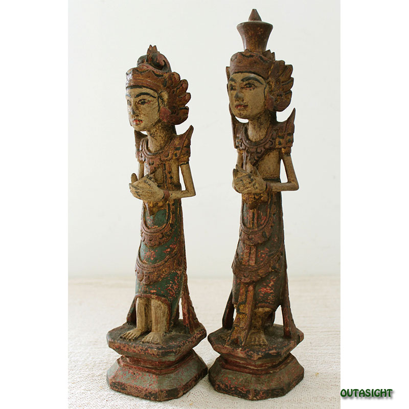 木彫り像 ラマ & シータ 2体一組 ヴィンテージ インドネシア INAS-22