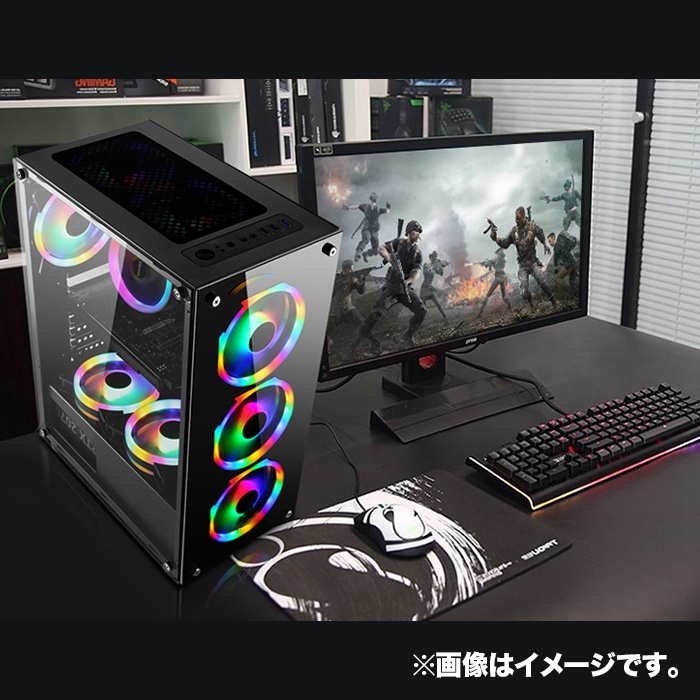 ゲーミング PCケース ミドルタワーケース ブラック 強化ガラス LED付き
