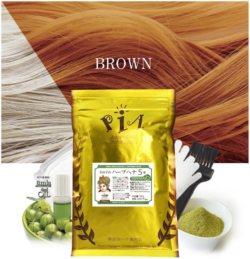 かの子のハーブ ヘナ5番 100g [ 色：ブラウン ] 無料ハケブラシセット