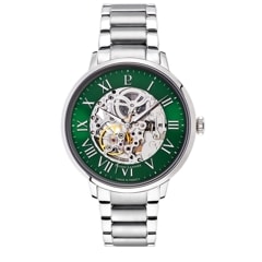 Automatic 自動巻き メンズ 腕時計 スケルトン 革ベルト シルバー